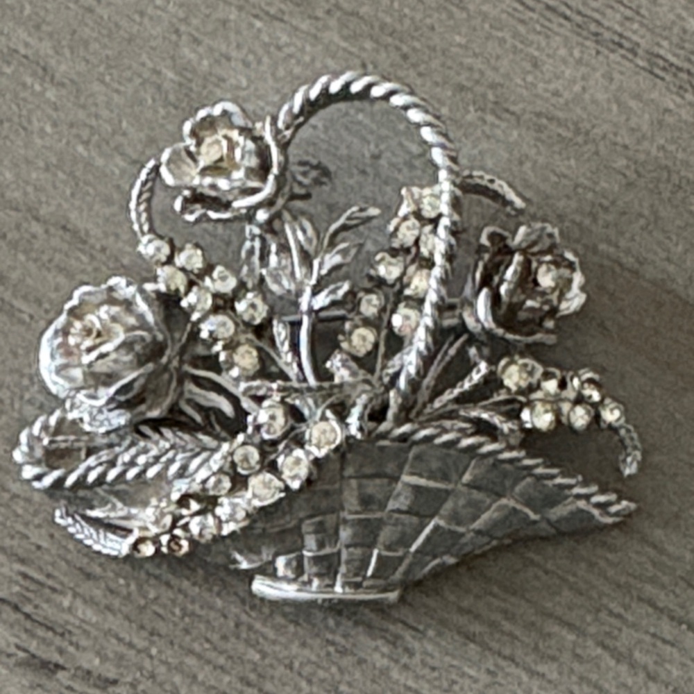 Silver Floral Basket Brooch preloved